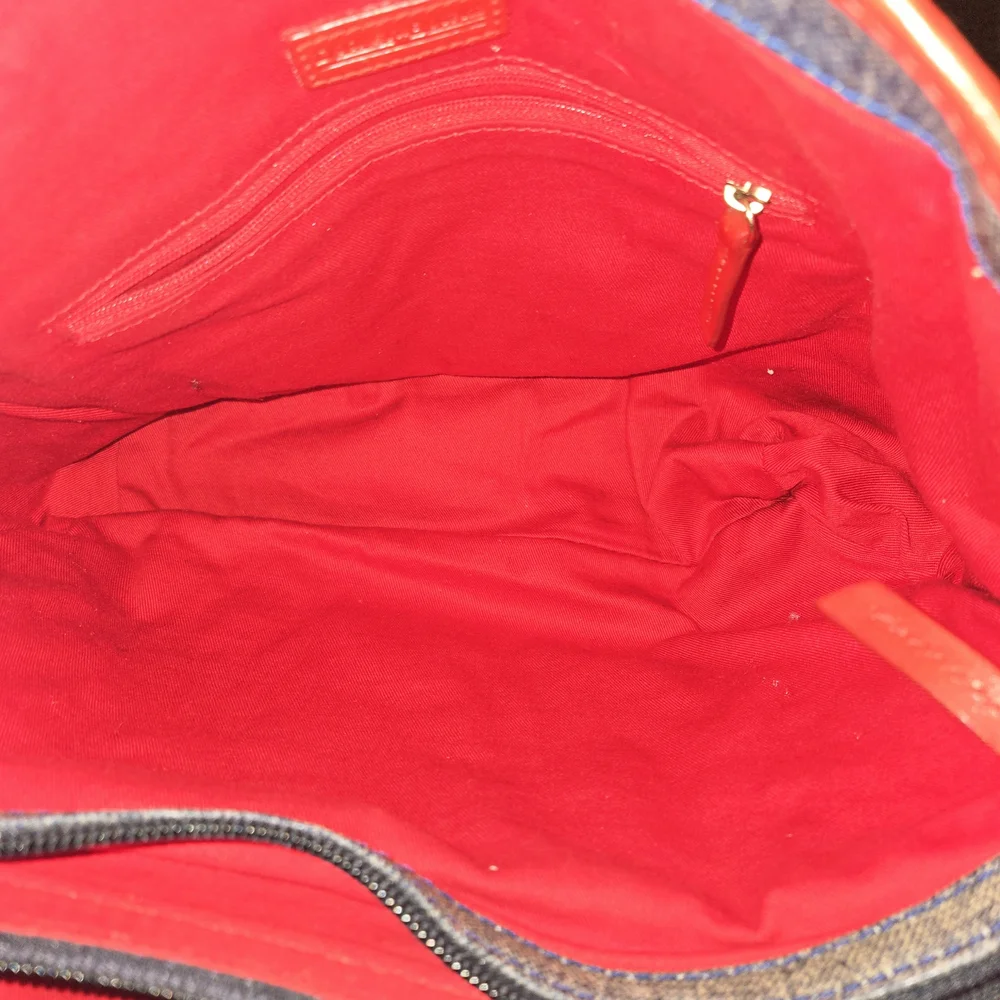 Dooney & Bourke Blue Canvas Tote Bag Red Trim Good Condition - Picture 7 of 15